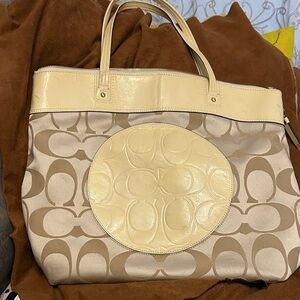 Elegant Cream and Tan Designer Tote Bag